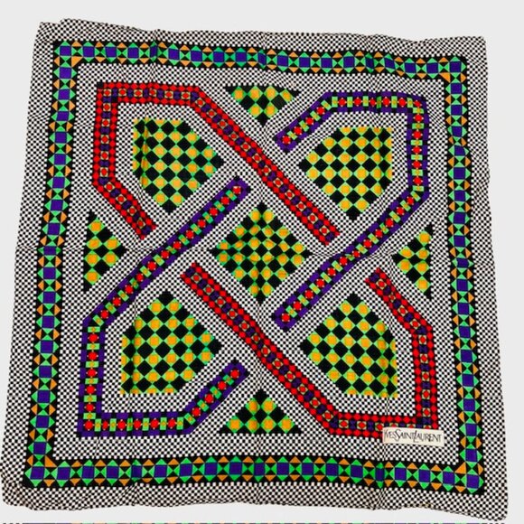 Vigt  Yves Saint Laurent Mini Scarf/HandkerCotton, 21" green  red black check(13 - Picture 3 of 5
